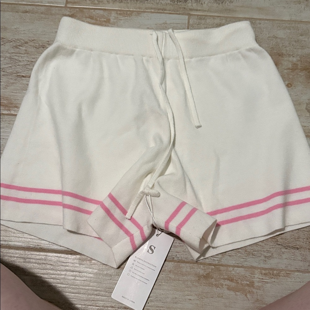 White Shorts with Pink Stripes